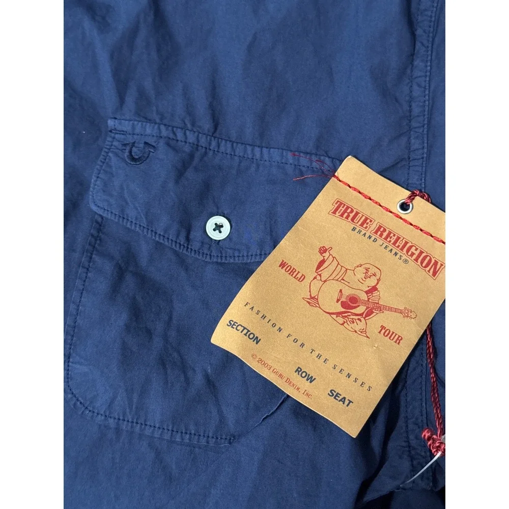 True Religion Navy Long Sleeve Button Down Shirt Y2K Indie Sleaze Preppy Utility